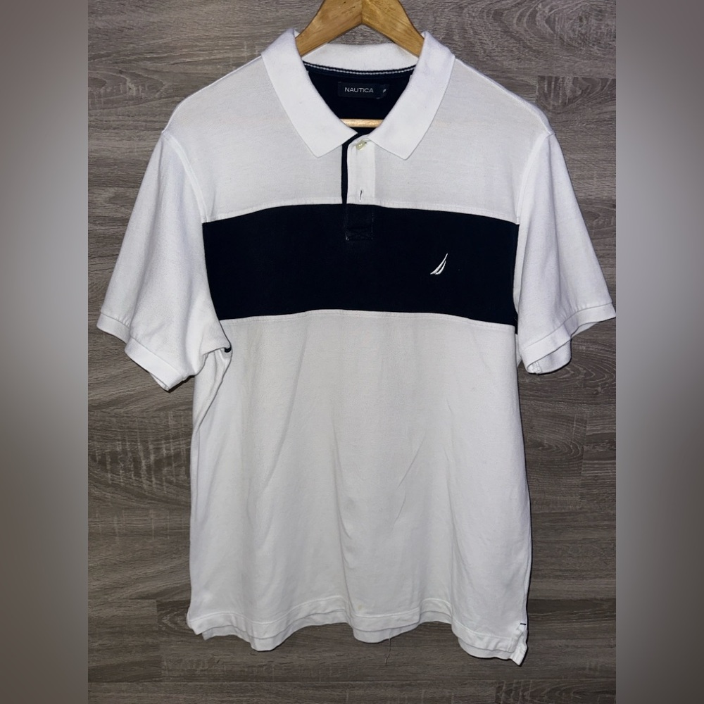 Nautica Colorblock Polo Shirt – White/Navy
